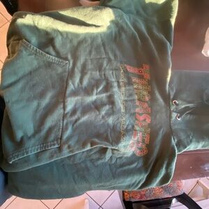 Dark Green thrasher Hoodie with Braided Drawstrings